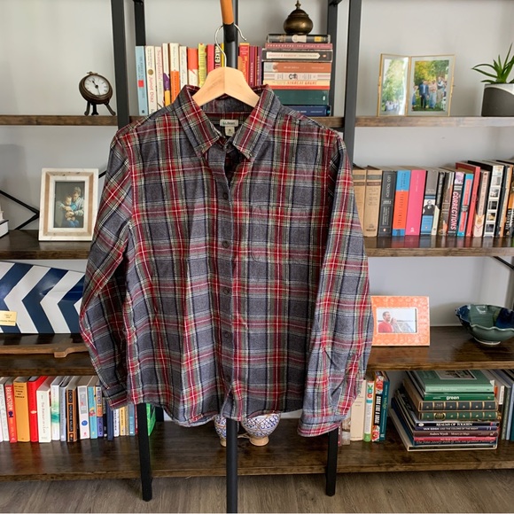 LL Bean • classic plaid flannel button down - Picture 1 of 5